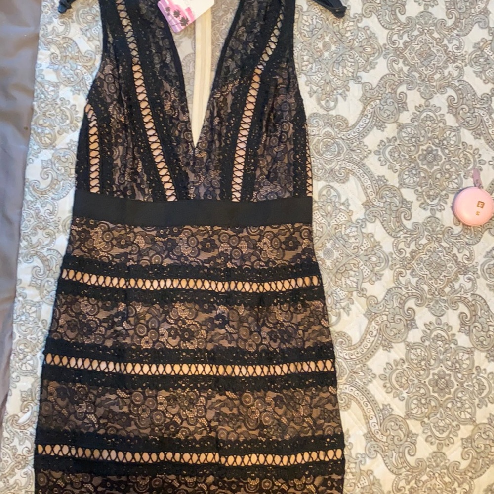 Black and tan sheer back dress